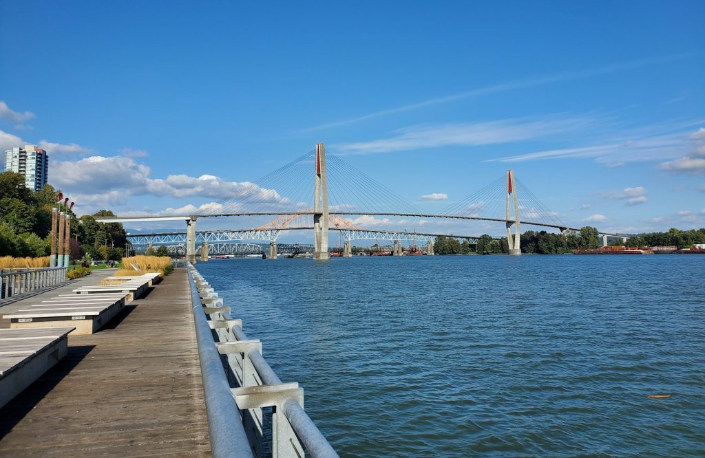The New Westminster Quay and the Fraser River bridges