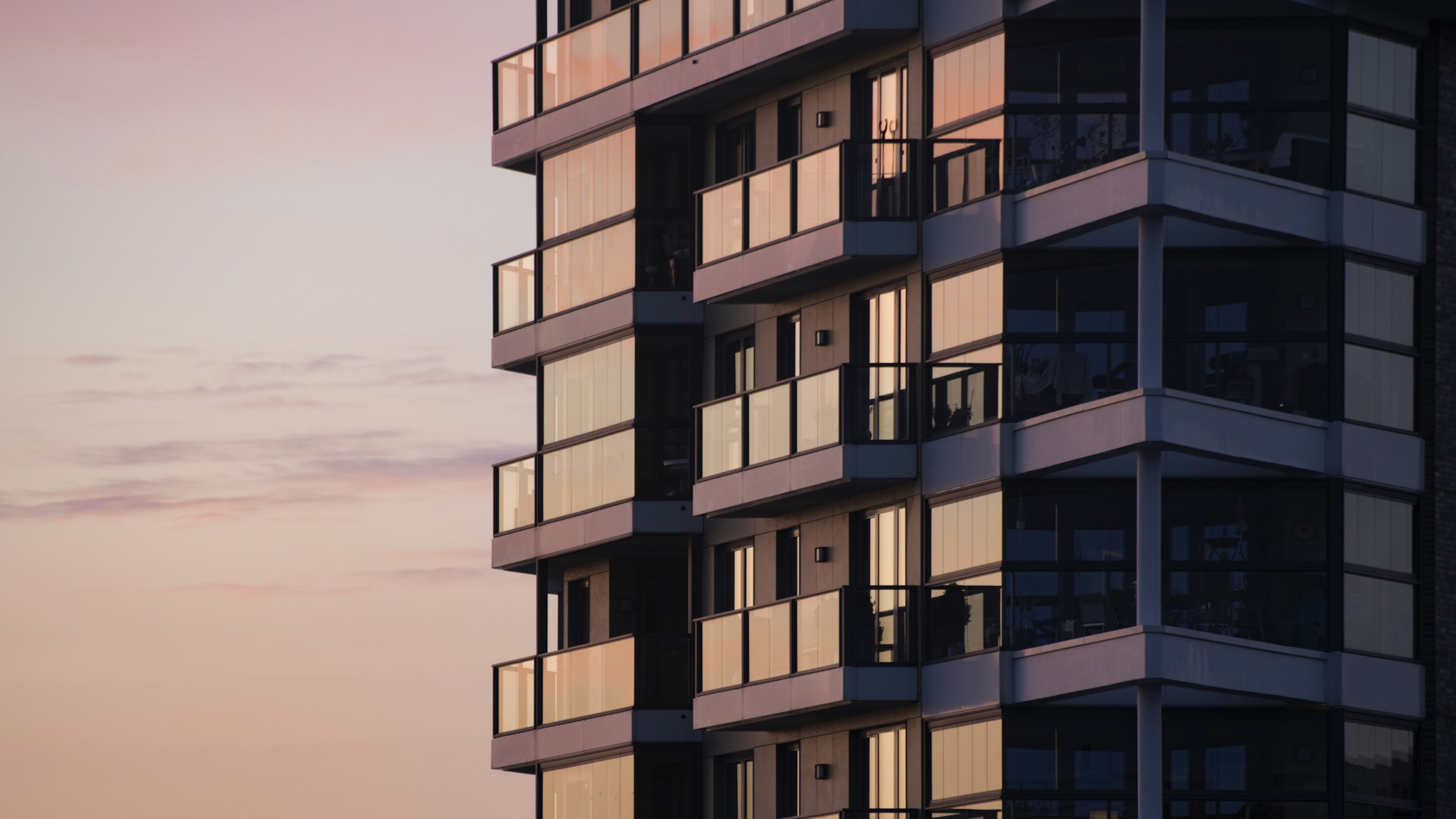 Apartment building at sunset
